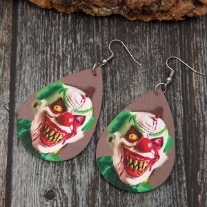 Halloween Scary Clown Earrings on PU Leather Earrings